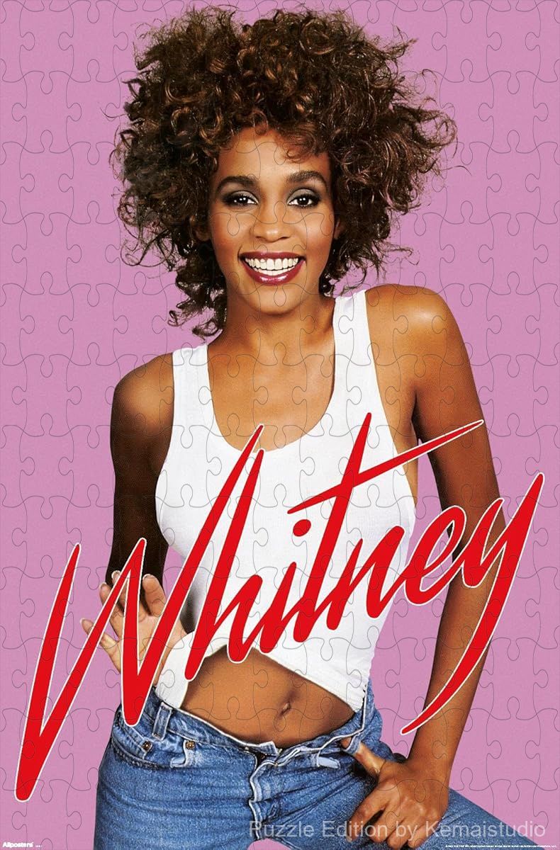 A stylish portrait puzzle of Whitney Houston wearing classic denim,perfect for music fans and retro decor