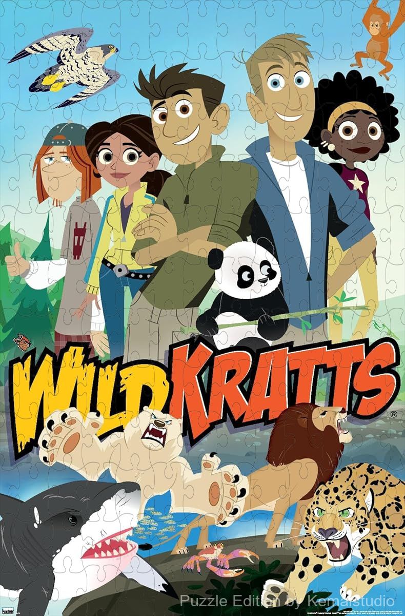 500-piece wooden jigsaw puzzle featuring the Wild Kratts team.
