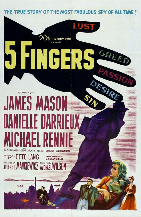 the movie poster: 5 Fingers (1952)