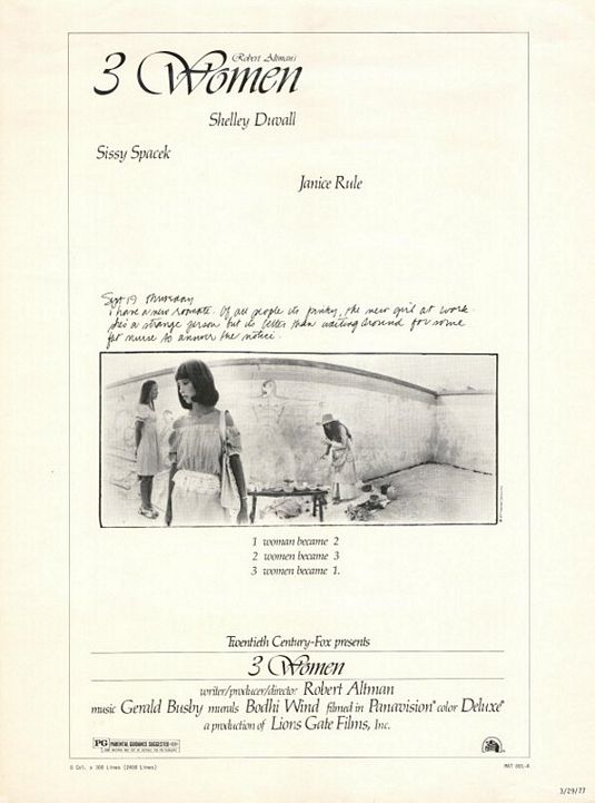 the movie poster: 3 Women (1977)