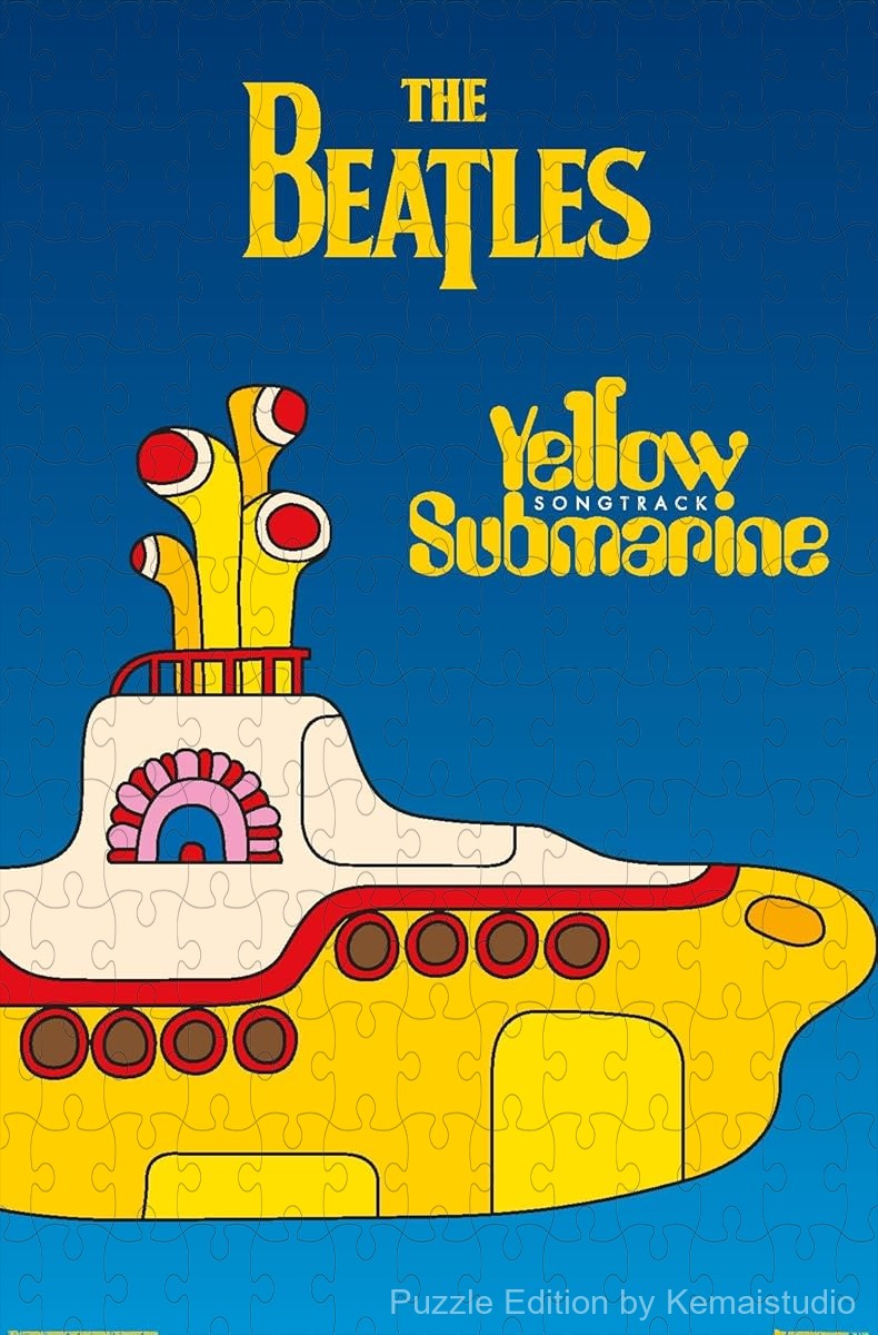 Iconic Yellow Submarine imagery transformed into a fun puzzle, perfect for nostalgic display