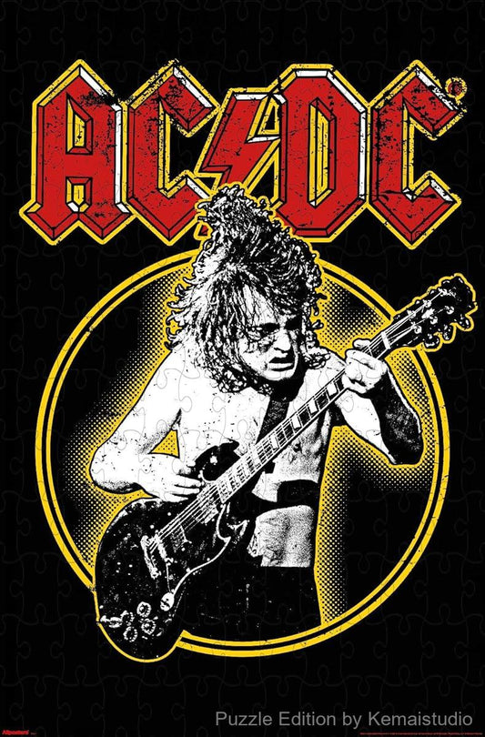 A striking puzzle of Angus Young in his signature outfit, perfect for guitar lovers and AC/DC fans