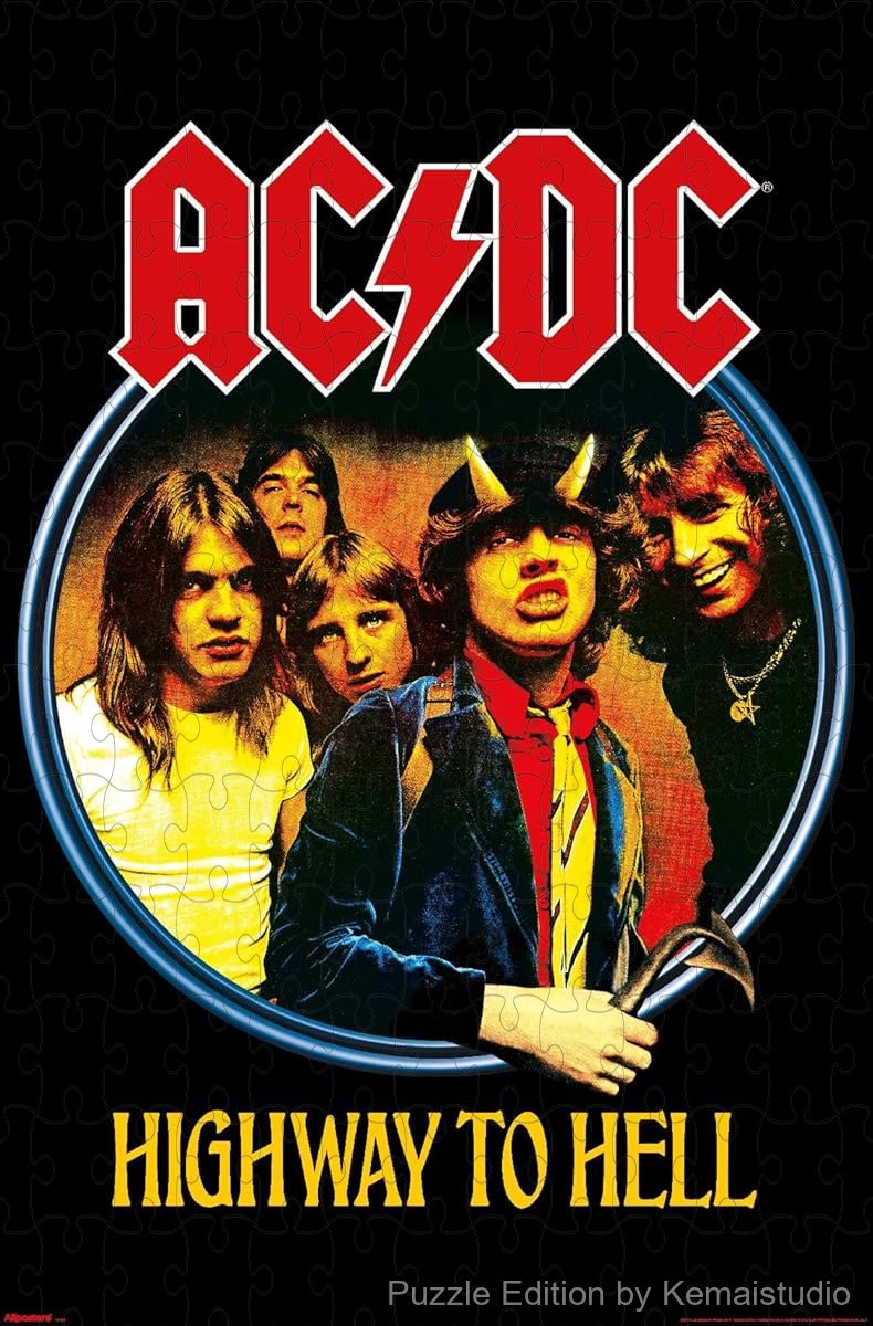 Classic group photo of AC/DC brought to life in puzzle form,perfect for fans and nostalgic rockers