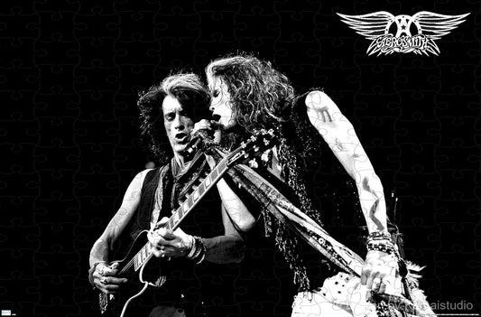 A high-energy puzzle of Steven Tyler and Joe Perry, perfect for Aerosmith collectors