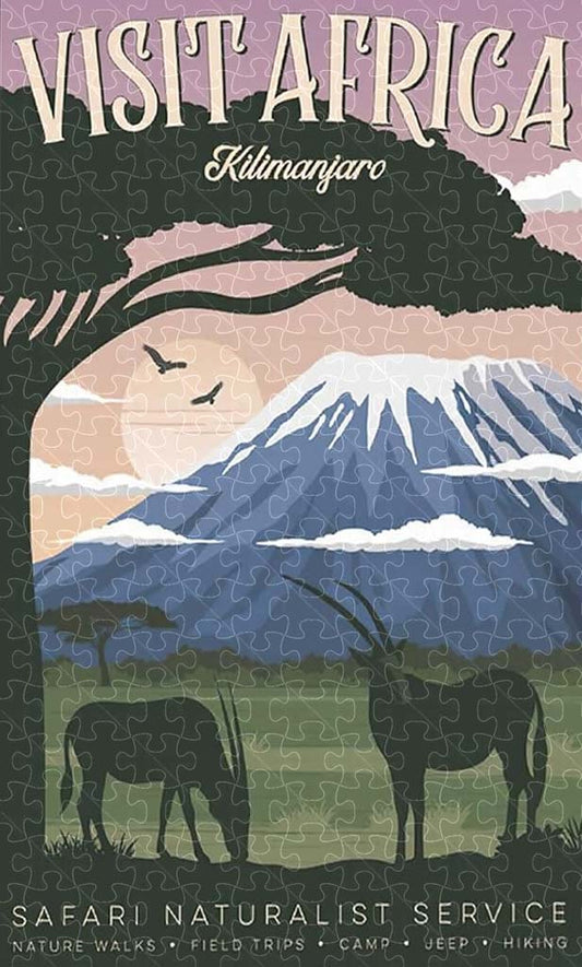 Africa Kilimanjaro vintage national park poster jigsaw puzzle for adults, 1000-piece wooden puzzle of the iconic Mount Kilimanjaro.