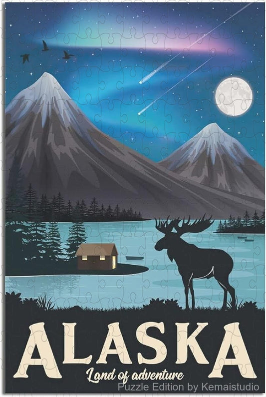 Retro Alaska national park poster puzzle with scenic wilderness artwork