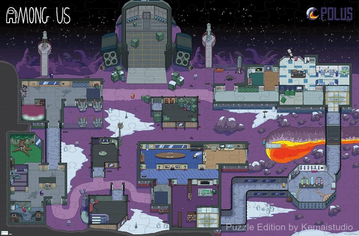 A puzzle based on the Among Us Polus map with all the spaceship mysteries