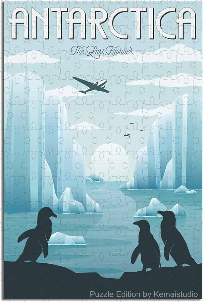 Antarctica explorer-style puzzle in vintage national park art design