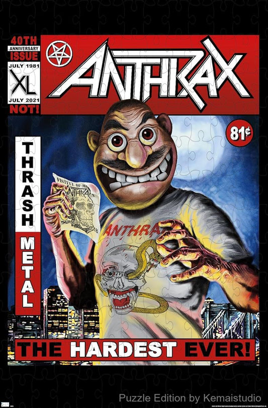 Anthrax's comic-style visuals presented in a vivid jigsaw puzzle