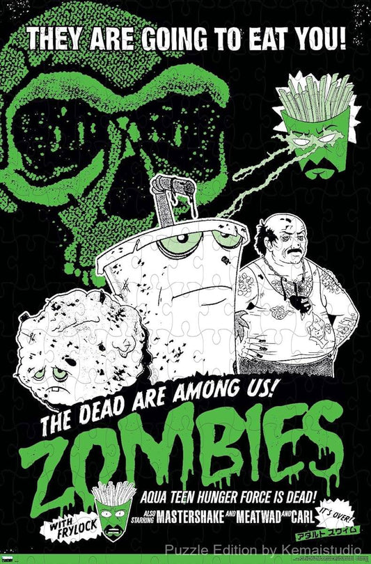 The crew of Aqua Teen face off with zombies in a bizarre animated world