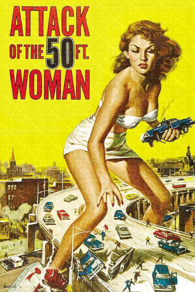 Attack of the 50 Foot Woman retro horror movie poster puzzle, wooden puzzles for adults  