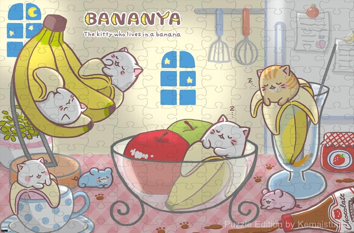 Wooden puzzle featuring Bananya taking a nap, capturing the cat's peaceful charm
