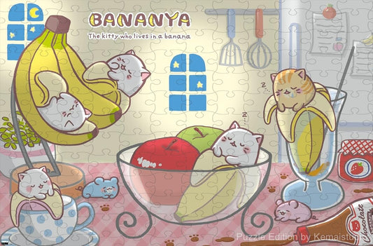 Wooden puzzle featuring Bananya taking a nap, capturing the cat's peaceful charm