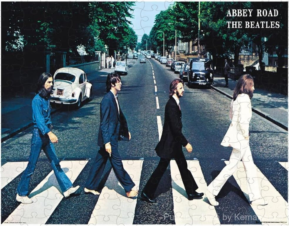 A creative spin on the Abbey Road scene inside a bedroom, perfect for Beatles fans and wall art