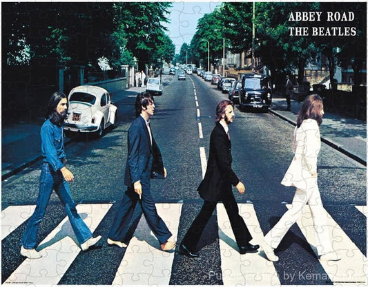 A creative spin on the Abbey Road scene inside a bedroom, perfect for Beatles fans and wall art