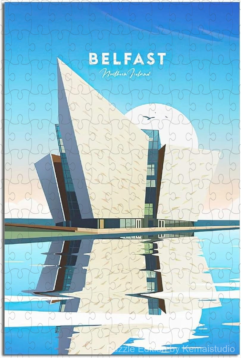 Vintage Belfast city poster puzzle with cultural and historic elements