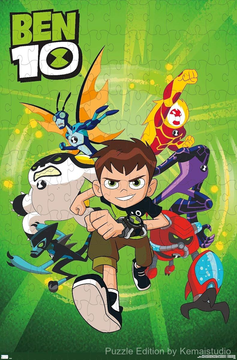 500-piece wooden jigsaw puzzle featuring Ben 10 and his alien friends.