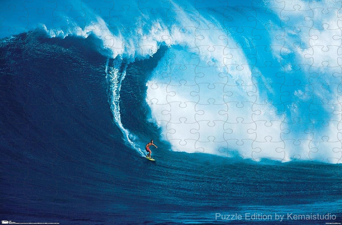 A surfer rides a massive wave in an exhilarating moment of ocean adventure
