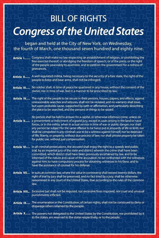 Bill Of Rights Of The United States Of America Poster Puzzle