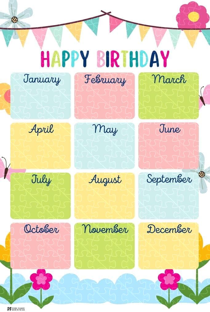 Birthday chart for classroom, happy birthday poster, wooden puzzle for adults