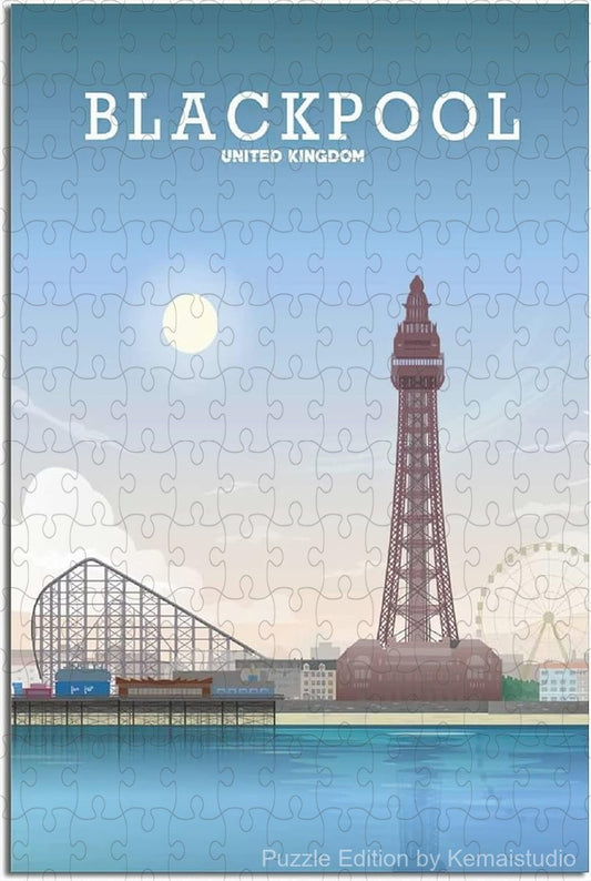 Jigsaw puzzle of Blackpool city in classic vintage poster style