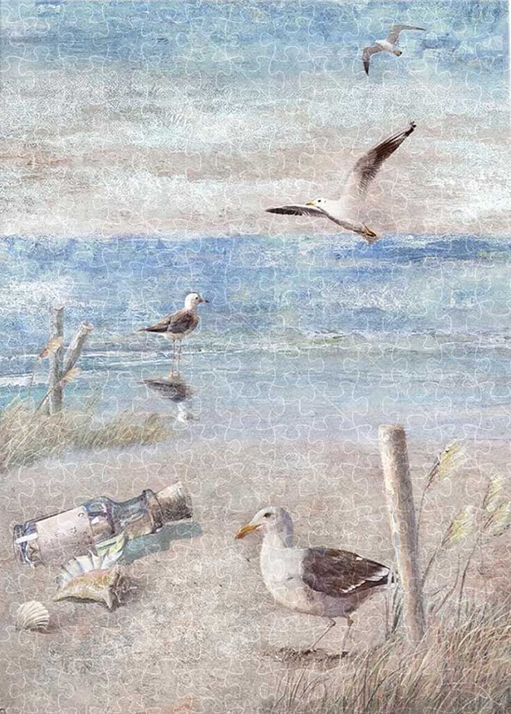 Blue seaside beach with seagull 1000-piece adult puzzle, inspirational poster canvas