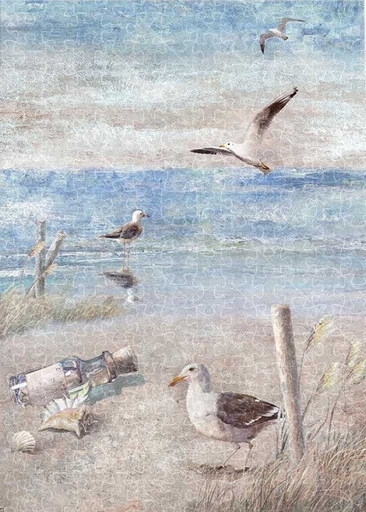 Blue seaside beach with seagull 1000-piece adult puzzle, inspirational poster canvas