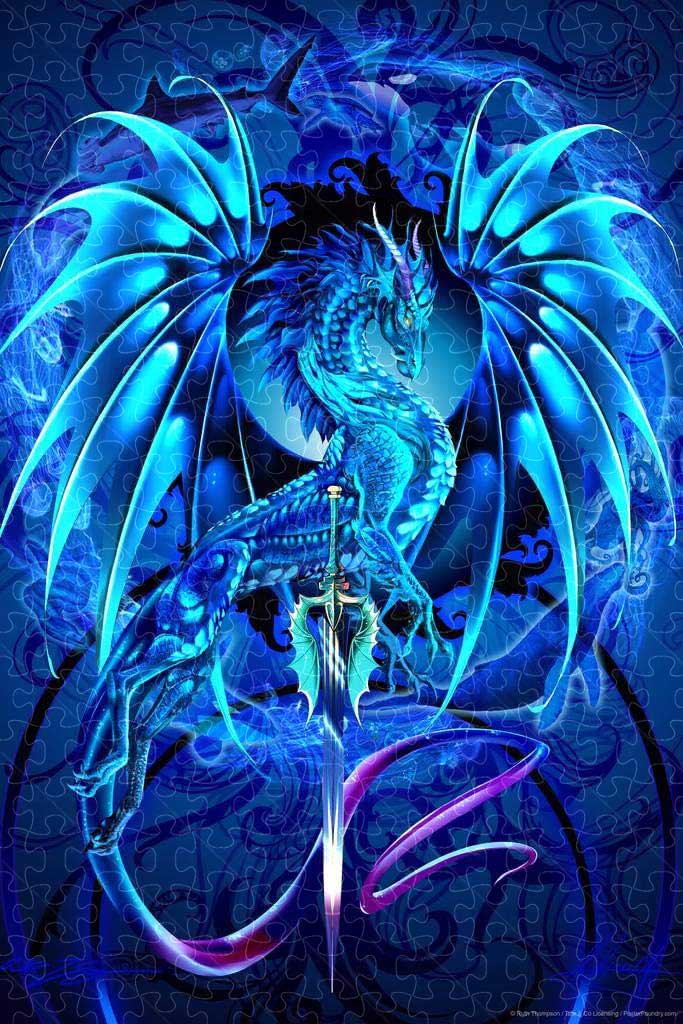 Blue Dragon sword poster puzzle, wooden puzzles for adults  