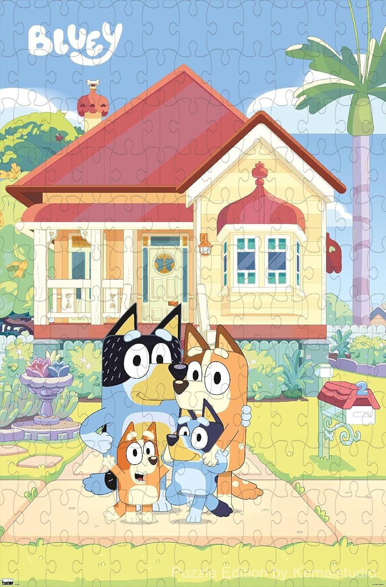300-piece wooden jigsaw puzzle featuring Bluey and her family.