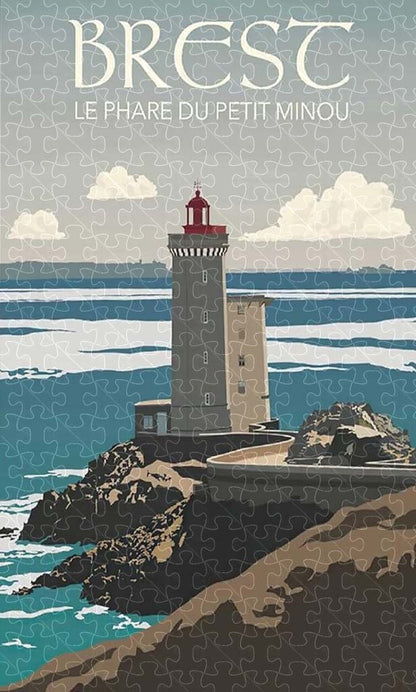 Brest vintage travel poster jigsaw puzzle for adults, 1000-piece wooden puzzle showcasing the coastal beauty of Brest, France.