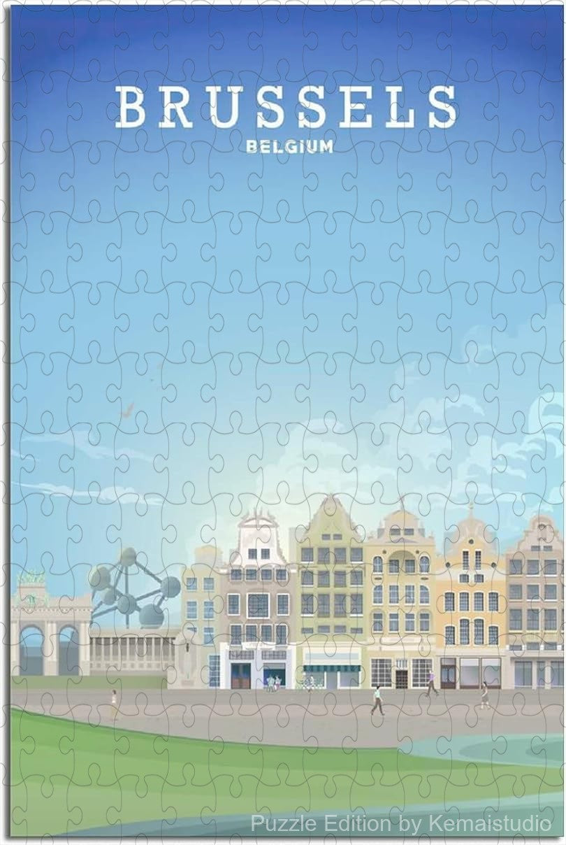 Discover Brussels with this vintage skyline puzzle, a wooden jigsaw puzzle perfect for adults and decor