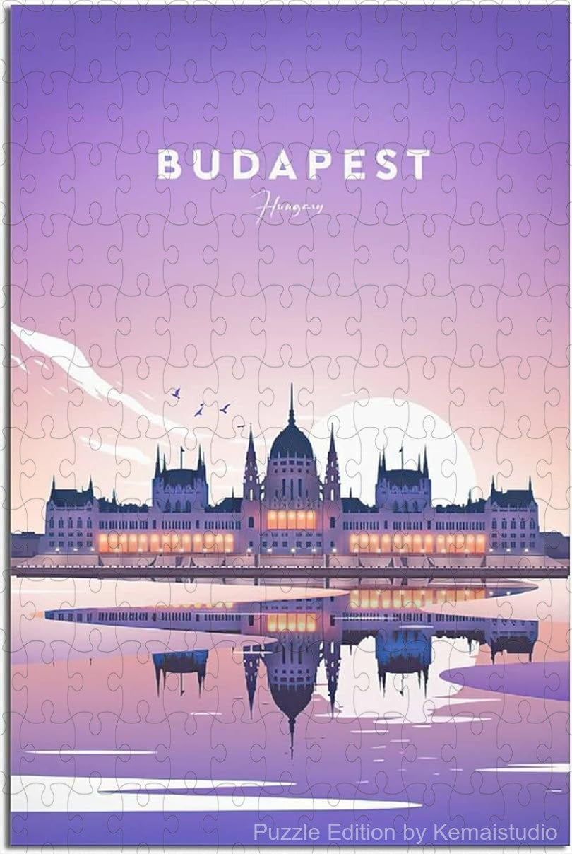 Budapest skyline puzzle in vintage-style poster artwork
