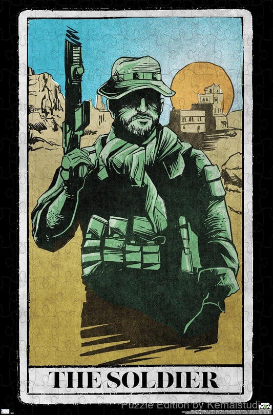 Captain Price's tarot card portrait with military-style symbolism