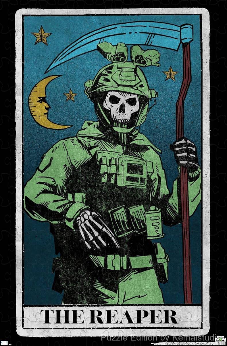 500-piece wooden jigsaw puzzle featuring the Ghost Tarot Card from Modern Warfare 2.