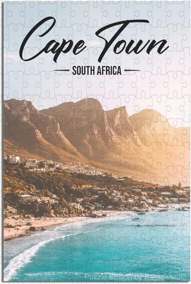 Wooden puzzle featuring the iconic Cape Town cityscape, with scenic mountains and coastline