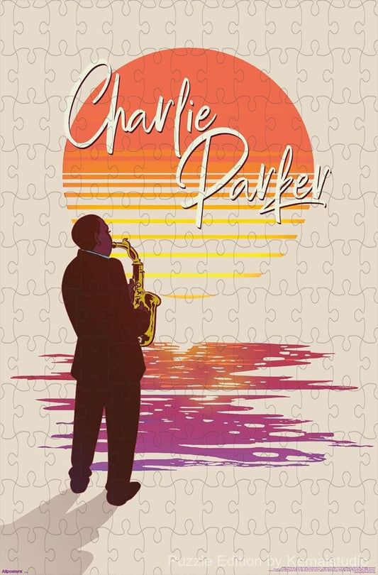 A warm and expressive puzzle of Charlie Parker under sunset tones, ideal for fans of classic jazz