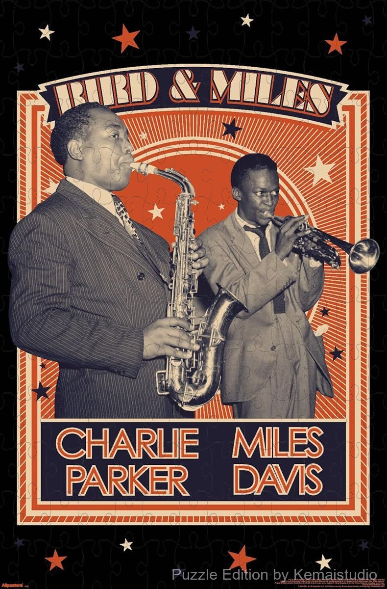 A historic puzzle capturing Charlie Parker and Miles Davis performing together, great for jazz collectors