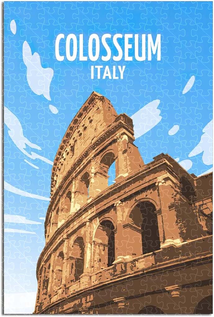 Colosseum Rome Italy vintage travel poster jigsaw puzzle for adults, 1000-piece wooden puzzle of the historic Colosseum.