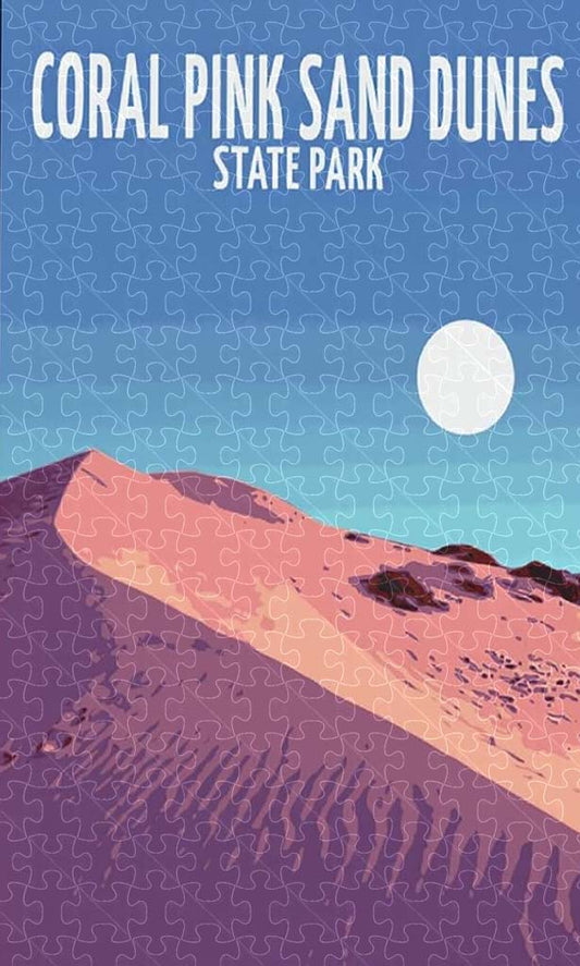 Coral Pink Sand Dunes in Utah, 1000-piece wooden puzzle capturing the rich color and beauty of these natural sand dunes.