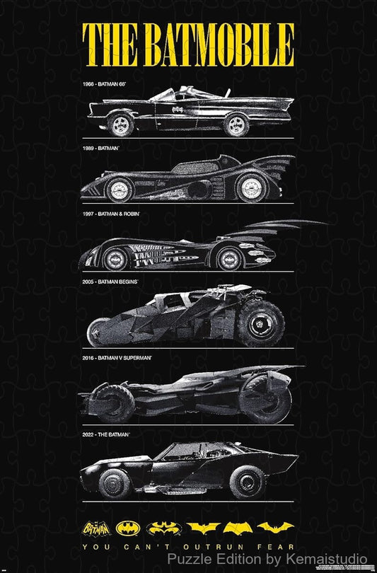 1000-piece wooden jigsaw puzzle featuring various Batmobiles for Batman's 85th anniversary.