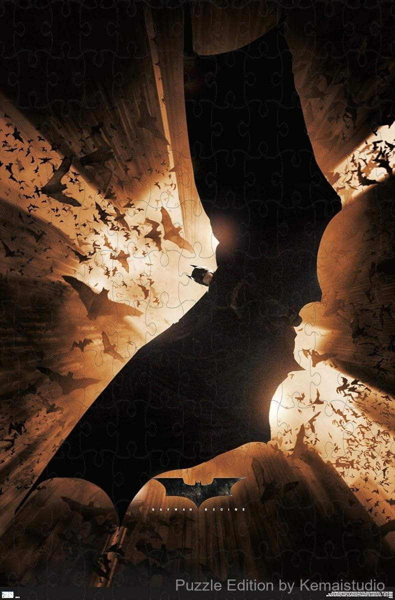 Bruce Wayne as Batman rises from the darkness in a gritty Gotham scene