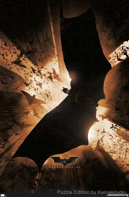 Bruce Wayne as Batman rises from the darkness in a gritty Gotham scene