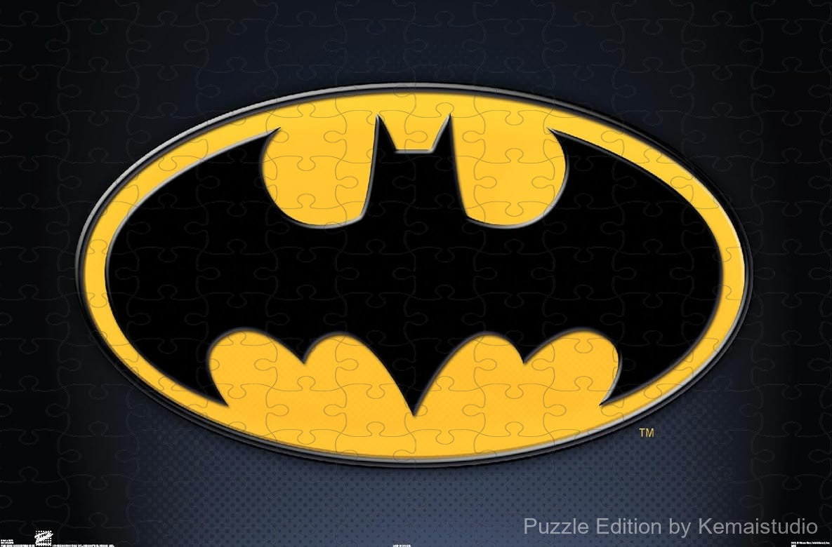 1000-piece wooden jigsaw puzzle featuring the Batman symbol.
