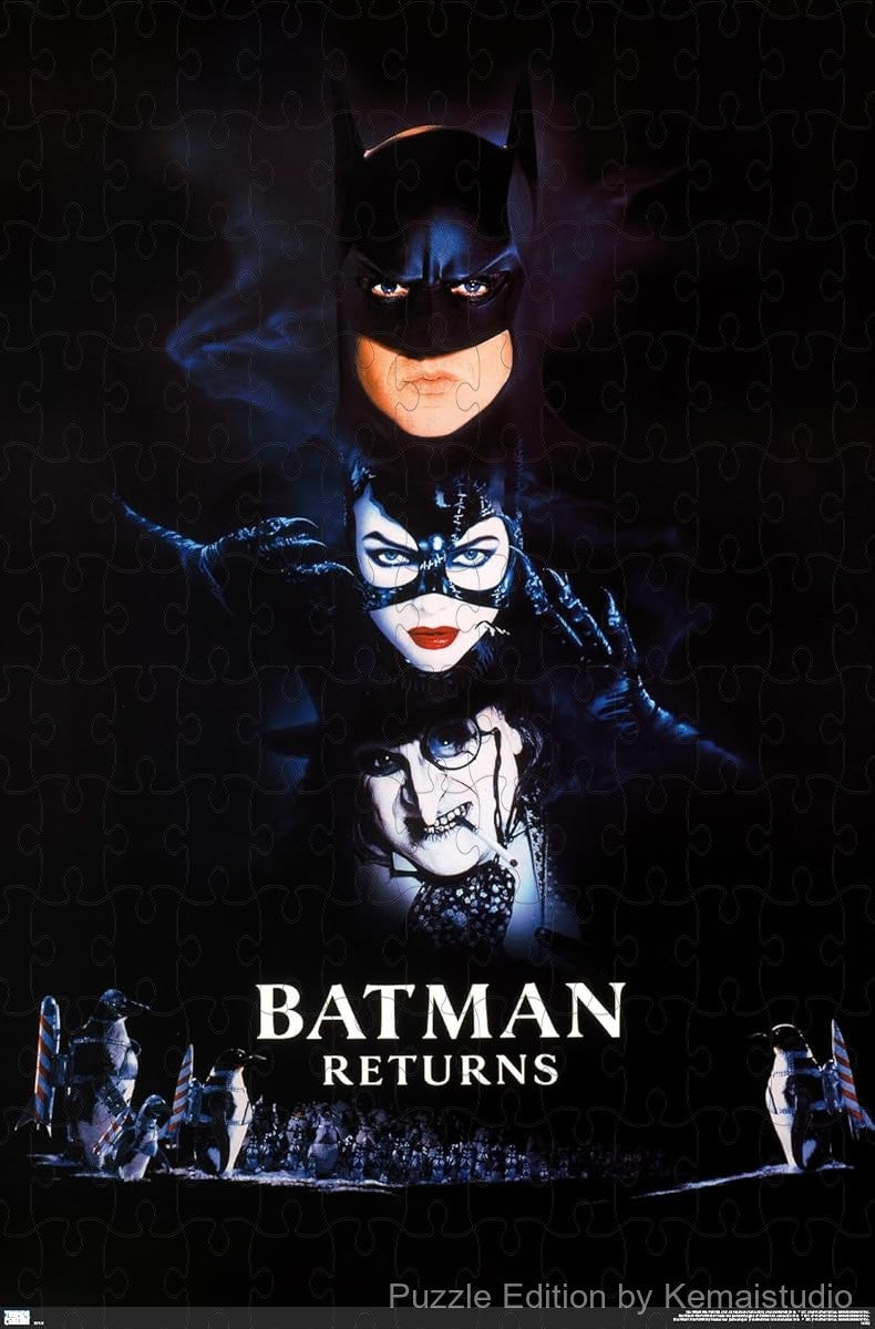 The bold logo from Batman Returns in sleek black and silver tones