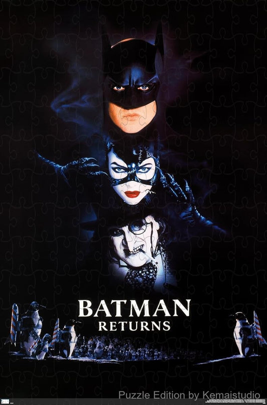 The bold logo from Batman Returns in sleek black and silver tones