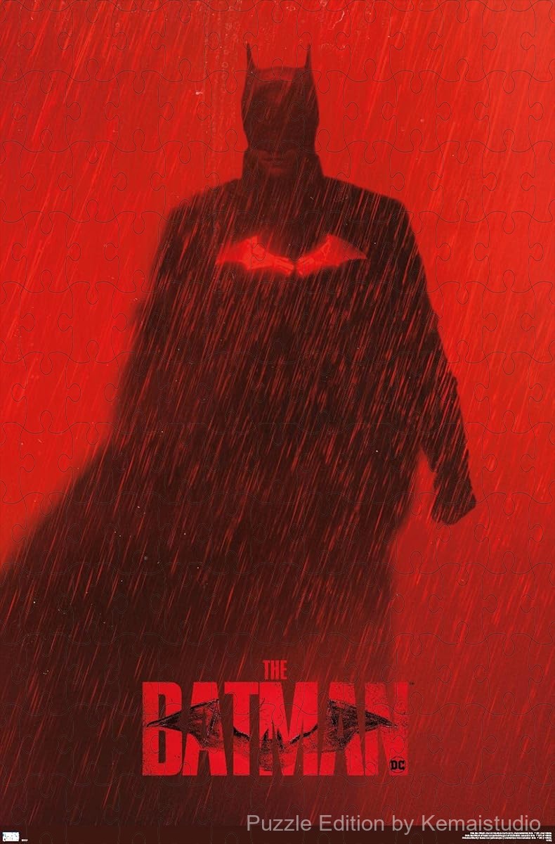 1000-piece wooden jigsaw puzzle featuring Batman's teaser poster from The Batman movie.