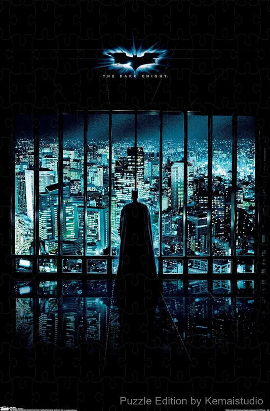 Batman surveys Gotham City in this moody, cinematic puzzle scene