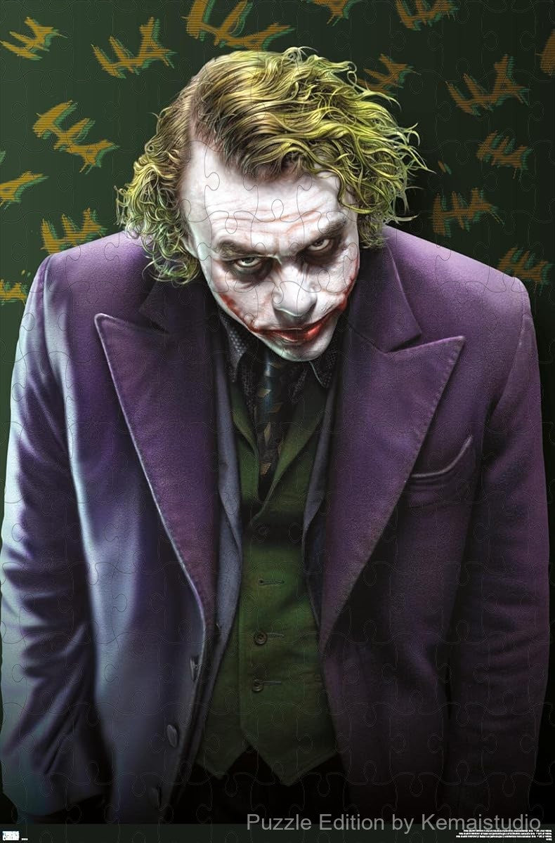 The Joker smirks menacingly in a gritty frame from The Dark Knight