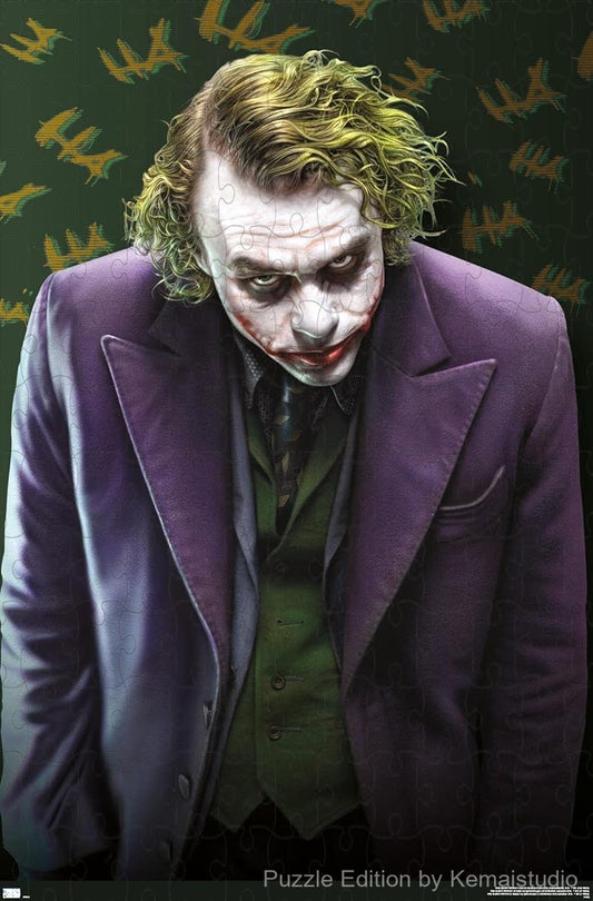 The Joker smirks menacingly in a gritty frame from The Dark Knight