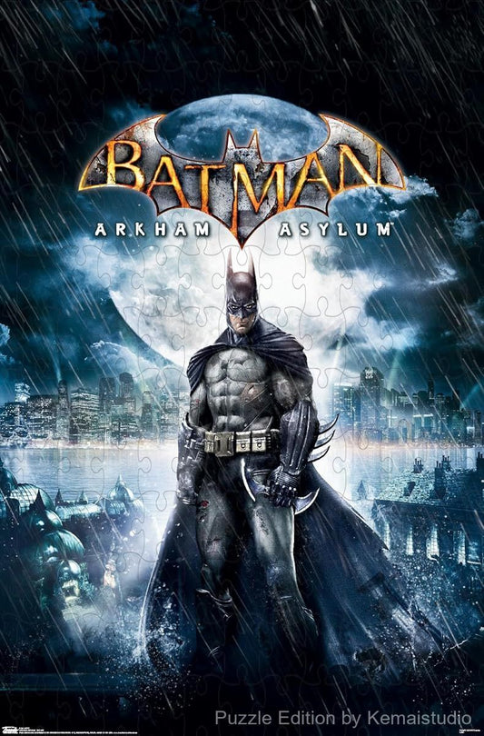 1000-piece wooden jigsaw puzzle featuring key art from the Arkham Asylum video game.